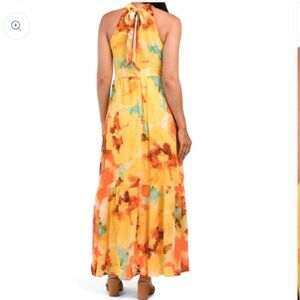 Tahari ASL Abstract Floral Artsy Halter Neck Chiffon Maxi Dress 4